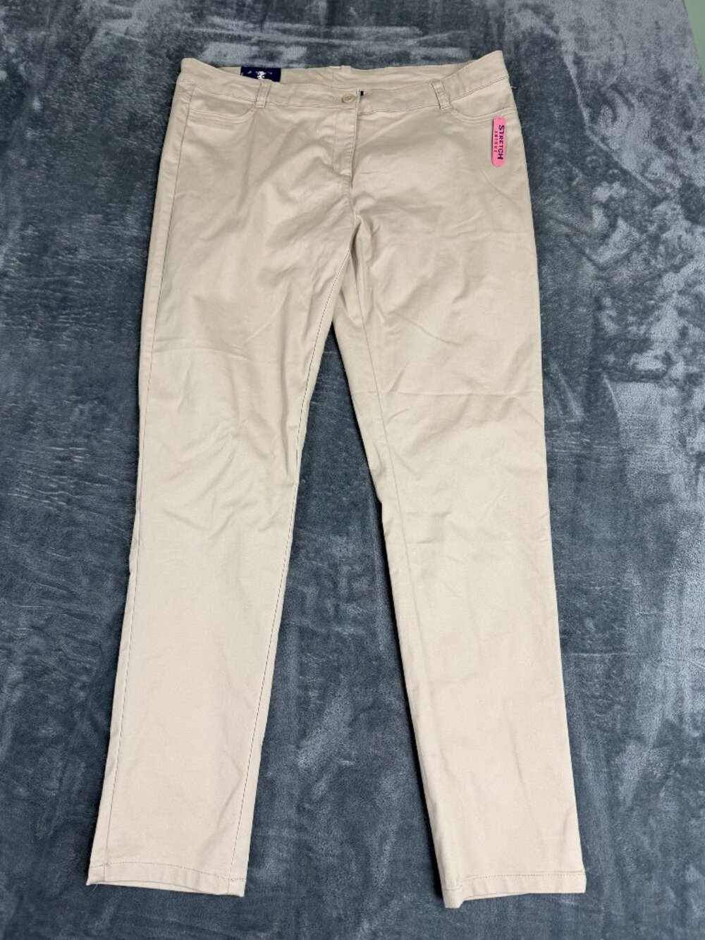 IZOD Womens Khaki Flat Front School Uniform Pants 13